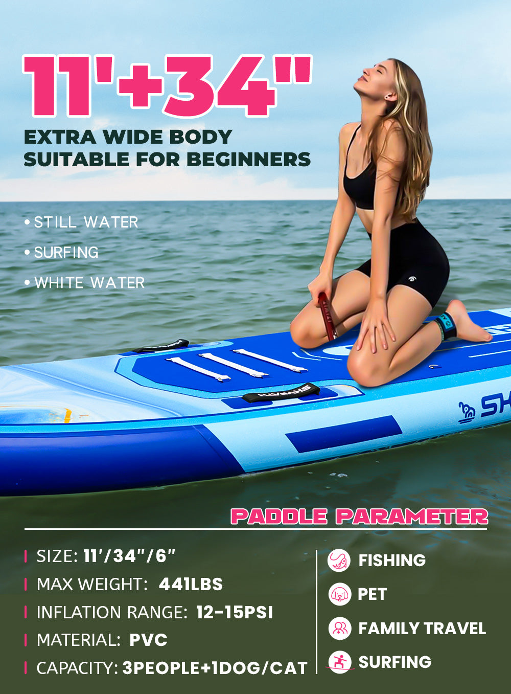 Inflatable Stand Up Paddle Board, Ultra-Light SUP Board, Wide Stable Family Board with Full Set of SUP Board Accessories