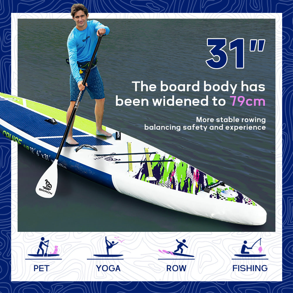 Functional Cruising Inflatable Stand Up Paddle Board, Ultra-Light SUP Board, Wide Stable Family Board with Full Set of SUP Board Accessories