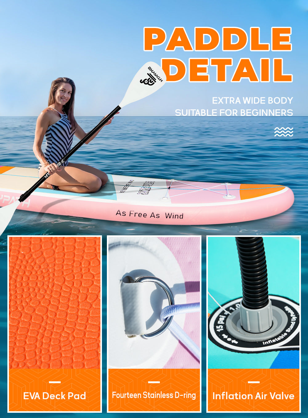 Inflatable Stand Up Paddle Board, 10'6''*32.5'' 6'' Ultra-Light SUP Board, Wide Stable Family Board, Classic Orange Color with Full Set of SUP Board Accessories