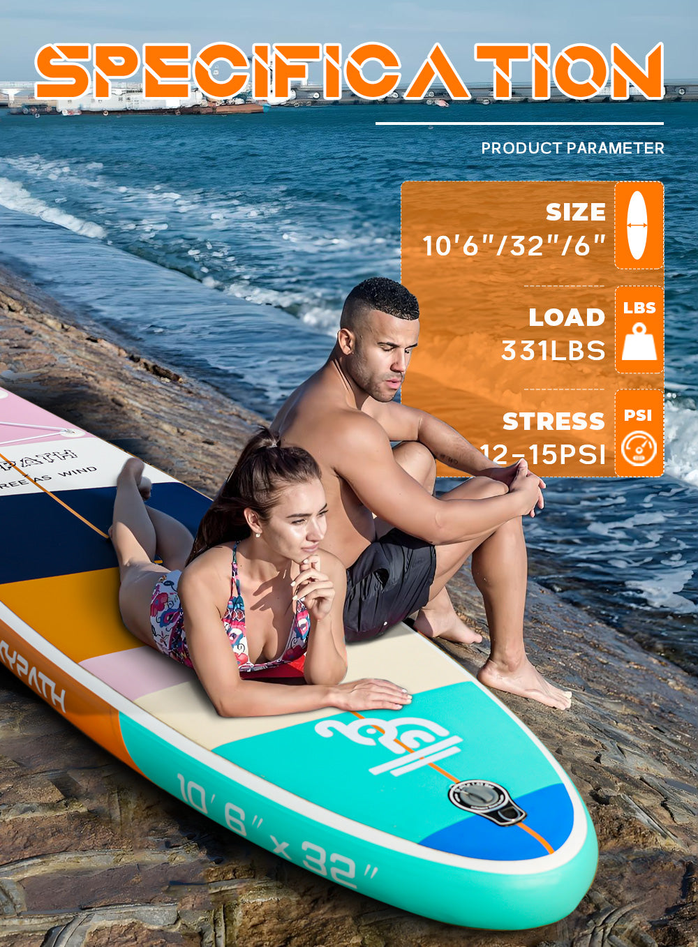 Inflatable Stand Up Paddle Board, 10'6''*32.5'' 6'' Ultra-Light SUP Board, Wide Stable Family Board, Classic Orange Color with Full Set of SUP Board Accessories