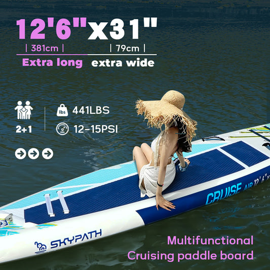 Functional Cruising Inflatable Stand Up Paddle Board, Ultra-Light SUP Board, Wide Stable Family Board with Full Set of SUP Board Accessories