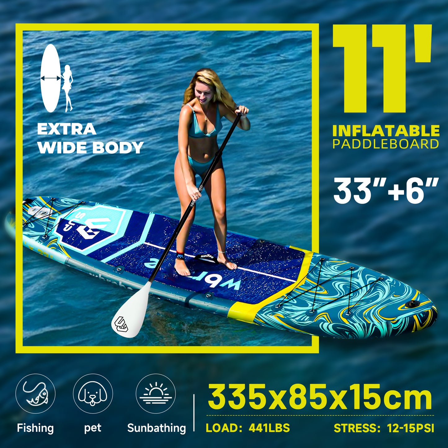 Inflatable Paddle Board,Stand Up Paddle Boards, 11'*33'' 6'' Extra Wide SUP Board,  with Full Set of SUP Board Accessories for Youth & Adult